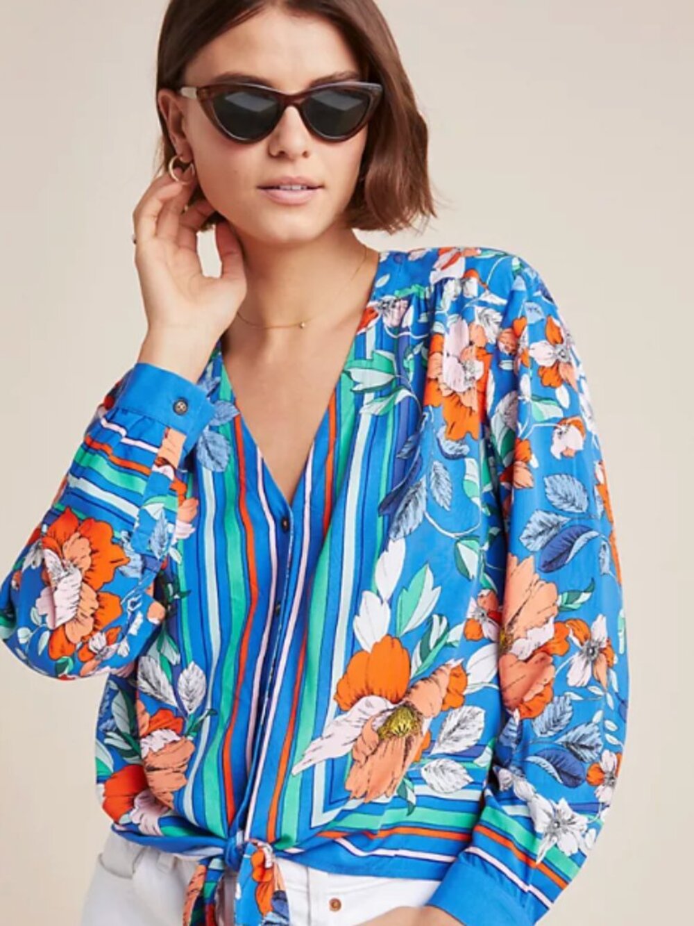 Maeve Elan Scarf Print Tie Blouse (Size 2)